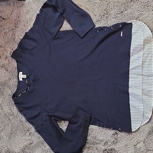 Calvin Klein Blue White mixed media Lightweight Stripes sweater size L